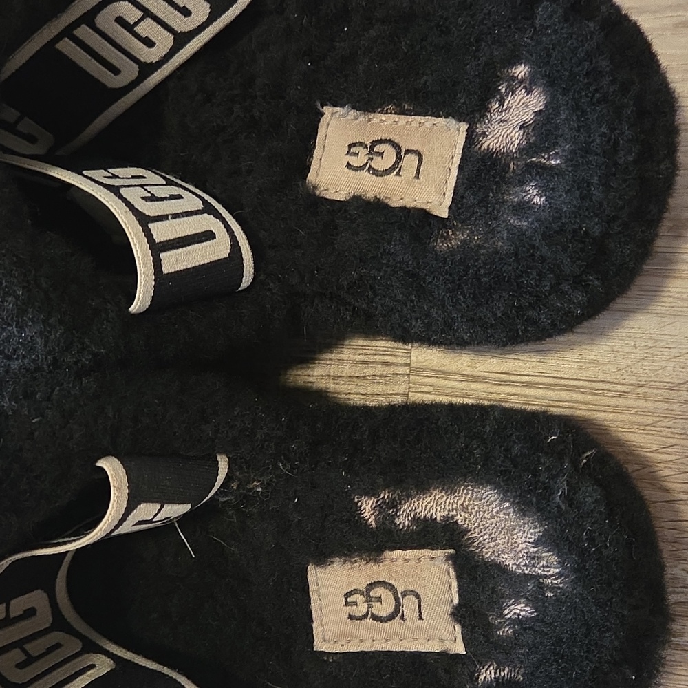 UGG Black Fluffy Slides - Picture 3 of 7